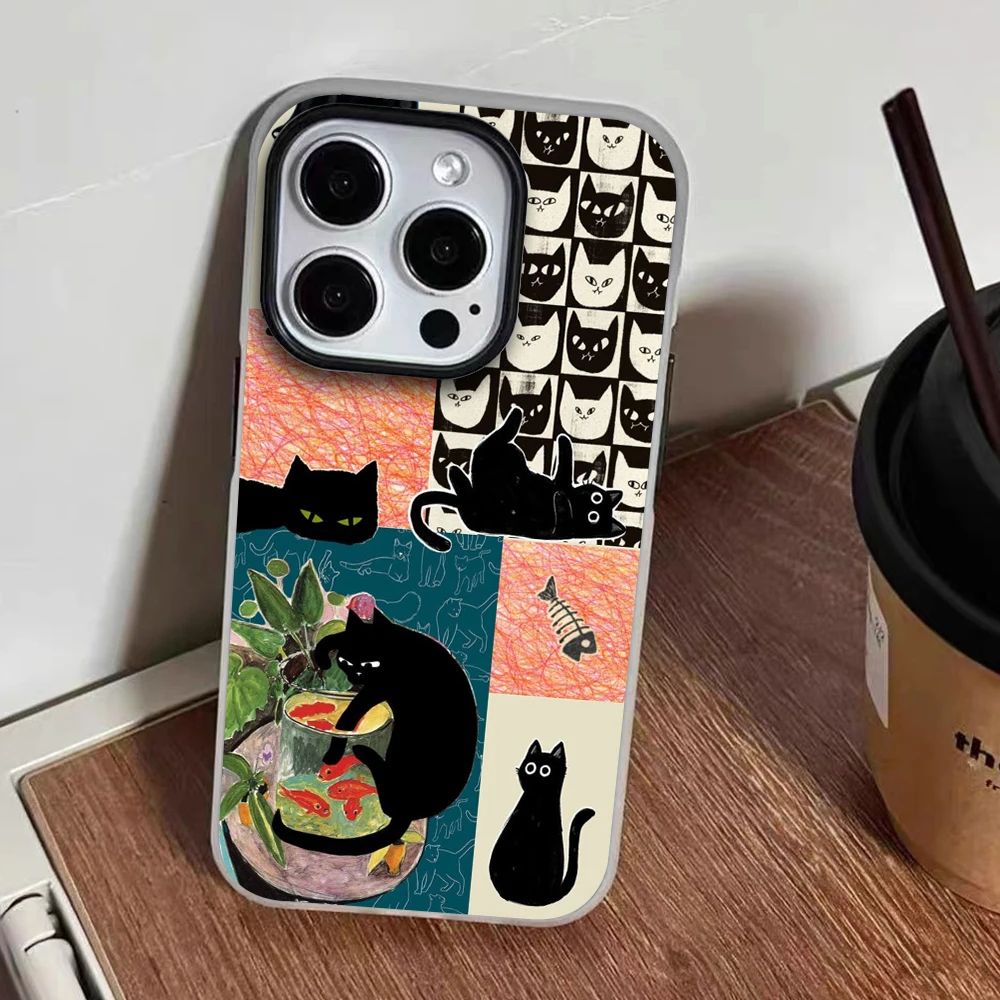 für iPhone 17 16 14 15 11 12 13 Pro Max 8 15 16 Plus 17 Air Hüllen Schwarze Katzen-Kunst-Kollage TPU Handyhülle Stoßfeste Silikonhülle – Detail 6