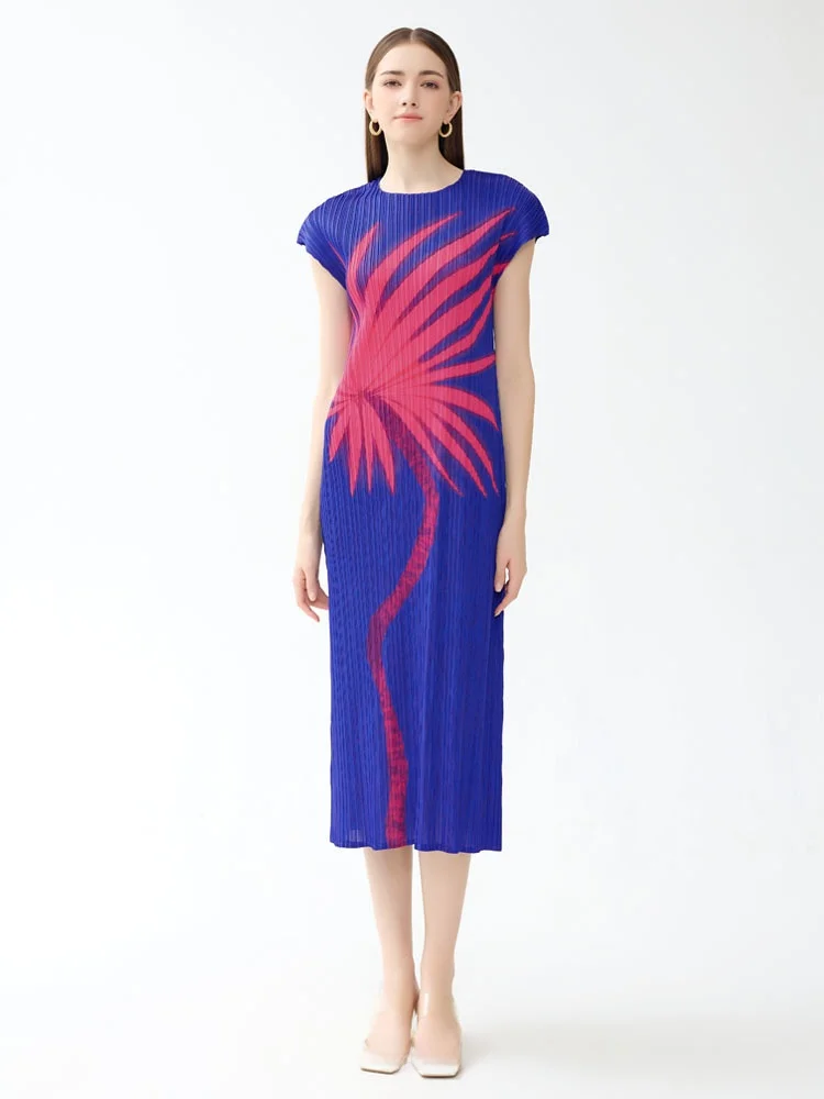 

Elegant Casual round Neck Pleated Dress Women's Fashion Cross-Border Polyester Spring Summer Autumn Short Sleeve A-Line Skirt