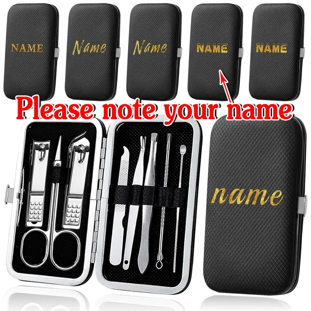 

Customized Name 8Pcs Manicure Cutters Nail Clipper Set Portable Organizer Stainless Steel Pedicure Kit Tools Daily Grooming Box