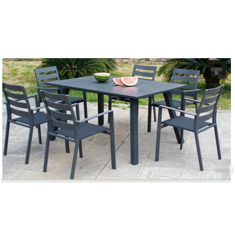 

Modern Design 7pcs Aluminum Rectangle Dining Table Chair Set With Extensional Design
