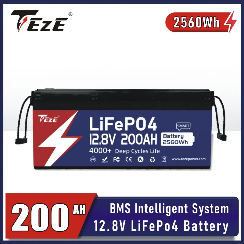 TEZE 12V 200AH Lifepo4 Battery Pack 2560Wh 100% Full Capacity Power Built-in BMS DIY 24V 48V for RV Boat Golf-Cart Tax Free