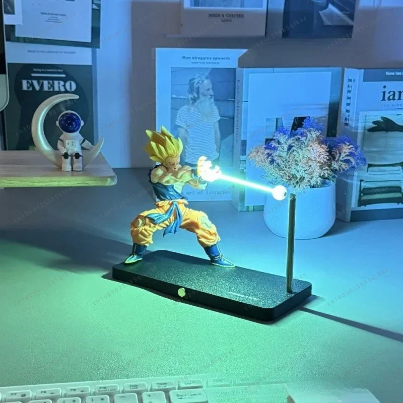 Goku Lanzando el Kamehameha: La Luz Nocturna que Trae la Batalla de Dragon Ball a tu Habitación