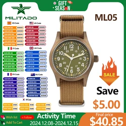 Militado ML05 Field Watch Vintage Bronze Stainless steel Sapphire Luminous VH31 Quartz Movement 38mm Watches 시계