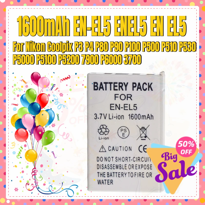 1600mAh EN-EL5 ENEL5 EN EL5 Camera Battery For Nikon Coolpix P3 P4 P80 P90 P100 P500 P510 P530 P5000 P5100 P5200 7900 P6000 3700