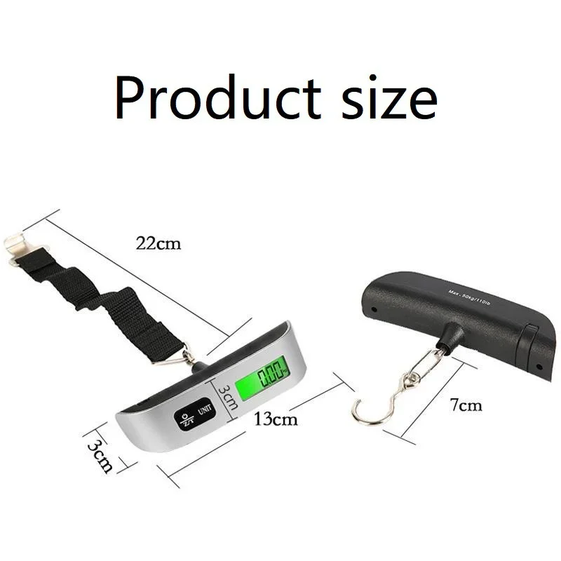 50kg/110lb Portable Electronic Scale Hand Luggage Scale LCD Digital Display Balance Scale for Travel Weighs Baggage Weight Tool