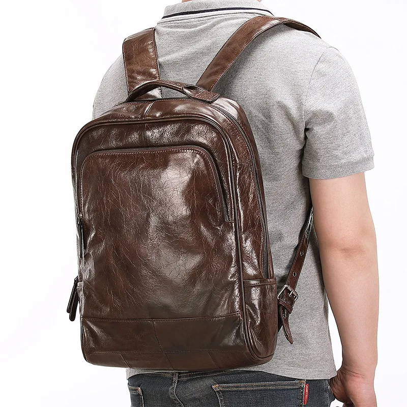 High Quality A4 Vintage Brown Black Coffee Cowhide Top Grain Genuine Leather 14'' Laptop Women Men Backpack Travel Bag M8023