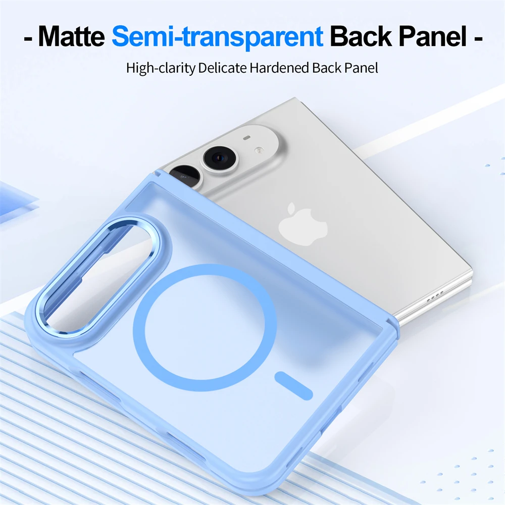Luxury Matte Magnetic Charge Phone Case For iPhone Duo For Magsafe Skin Feel Translucent Shockproof Fold Cover Funda