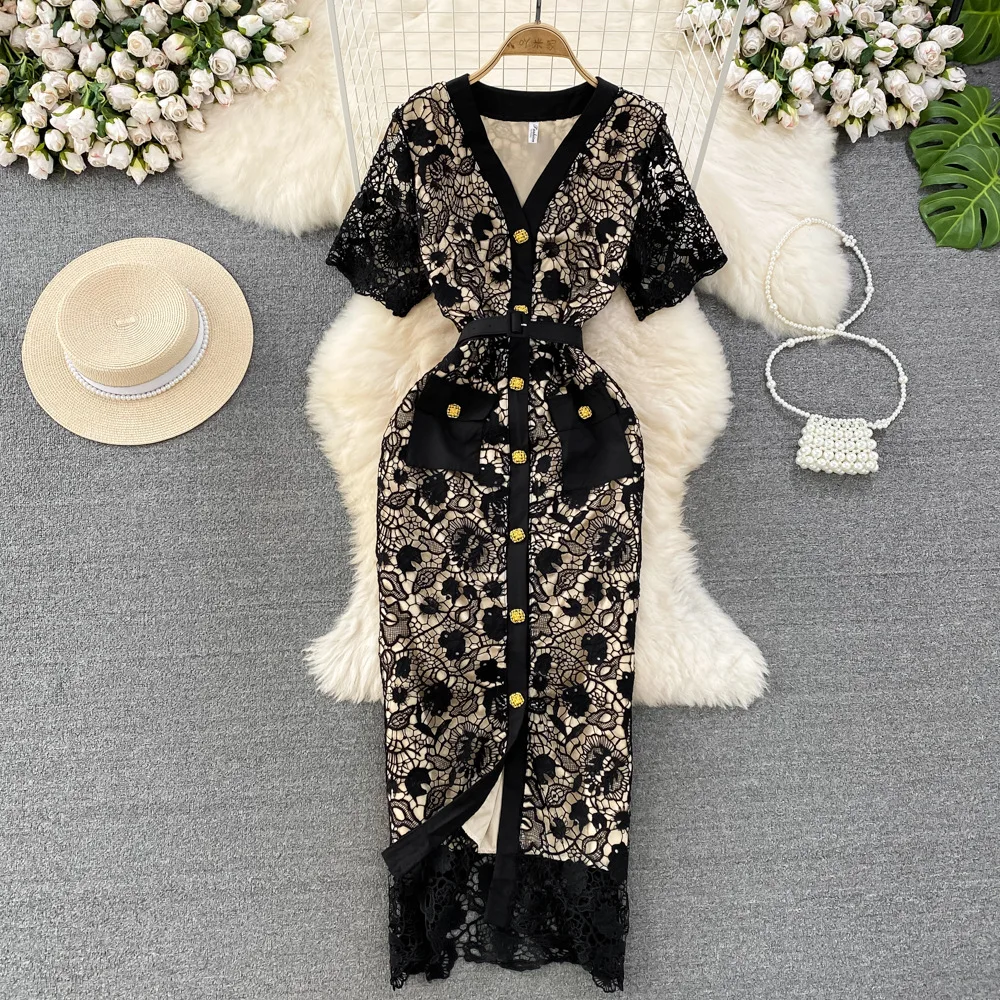 JAMERARY RUNWAY Fashion Brand Single Breasted Bodycon Sheath Slim Flower Embroidery Vestidos Midi Long Evening Prom Dress Women