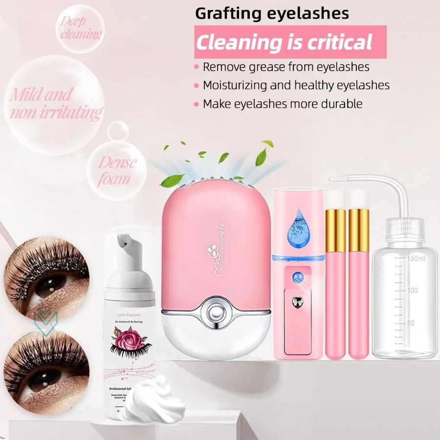 مجموعة وصلات الرموش الاحترافية مع رأس عارضة أزياء للتدريب المبتدئين: تتضمن فرشاة شامبو الرموش بمروحة USB 0.07D Cur