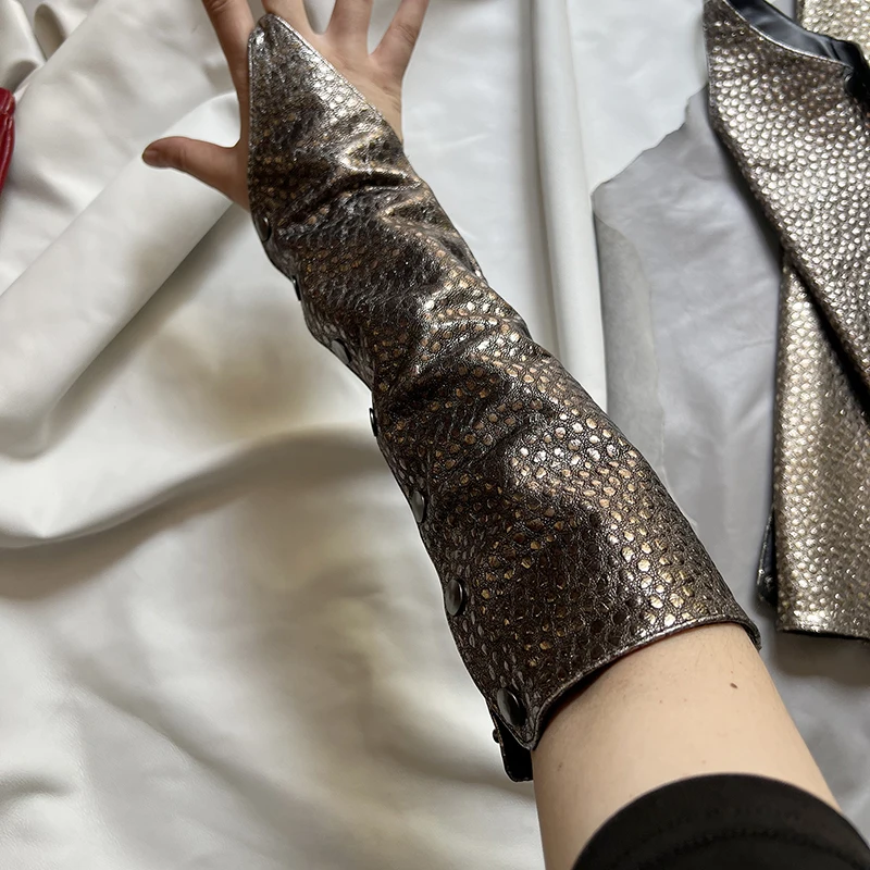 

Кожаные перчатки с принтом длиной 36 см, сексуальные кожаные перчатки, размеры, блестящие женские сексуальные перчатки без пальцев для ночного клуба