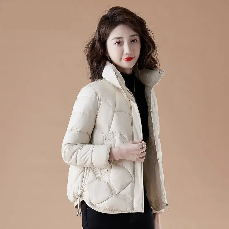 Women Light Thin Down Jacket Coats Autumn Winter Long Sleeve Korean Slim Tops Outwear Short Jackets Standing Collar Cotton Coat