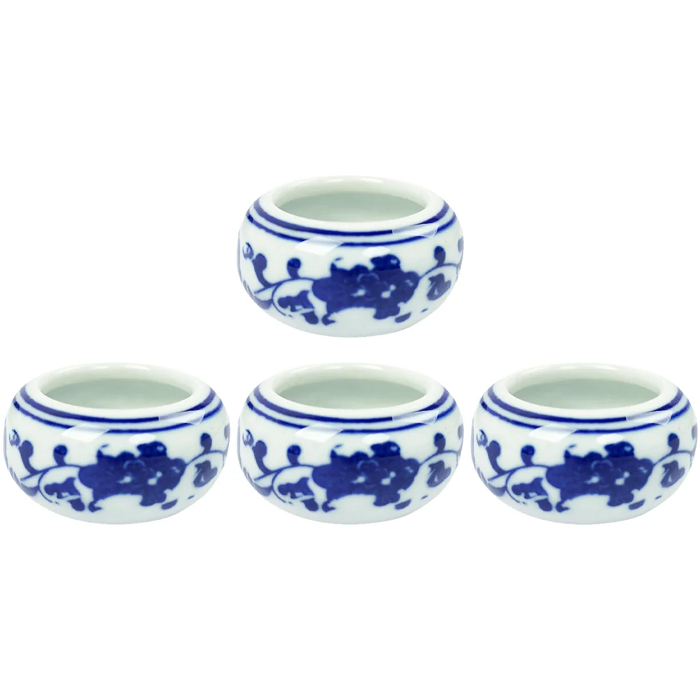 

4 Pcs Blue and White Porcelain Brush Washer Ceramic Calligraphy Ink Dish Plate for Chinese Tray