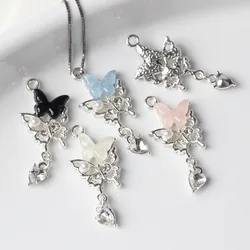 10Pcs/pack Simple Alloy Zircon Resin Pearl Inlaid With Butterfly Pendant DIY Bracelets Necklaces Jewelry Accessories