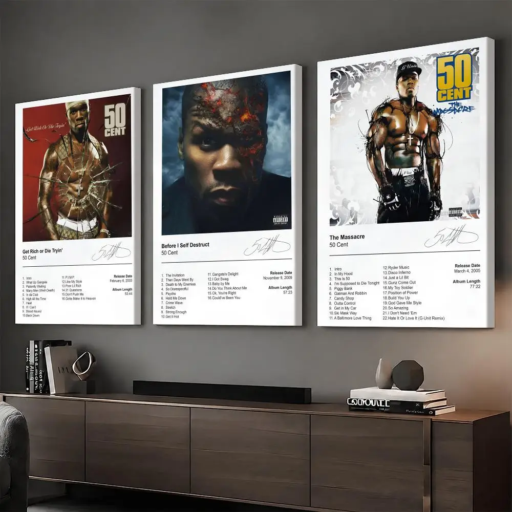 50 Cent Album Cover Rapper Painting Calligraphy HD Canvas Print Poster Wall Art | Optional Frame | Modern Hallway Decor