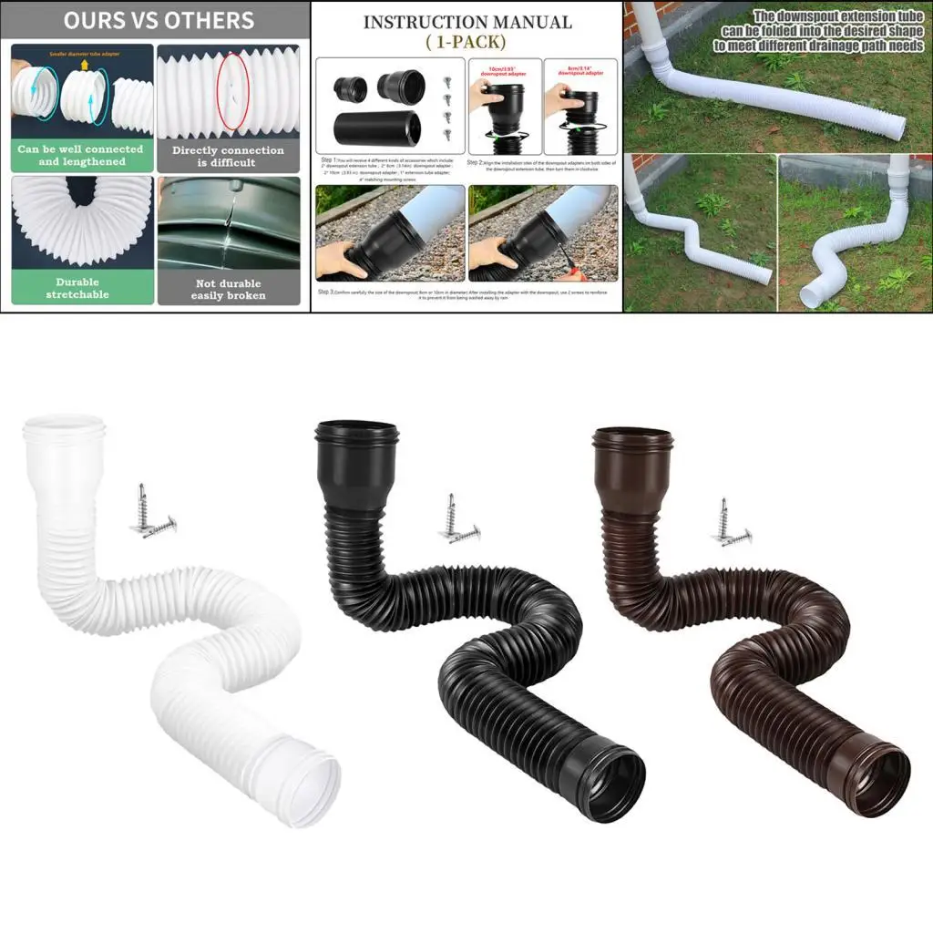 

Rain Gutter Downspout Extensions Downspout Extender Diverter Retractable 47-150cm for Rainwater Drainage Flexible for Outdoor