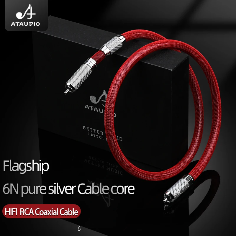 ATAUDIO HiFi 6N Sterling Silver RCA Coaxial Cable 75Ω for Subwoofer Home Theater Digital Coaxial RAC Male to Male Audio Cord