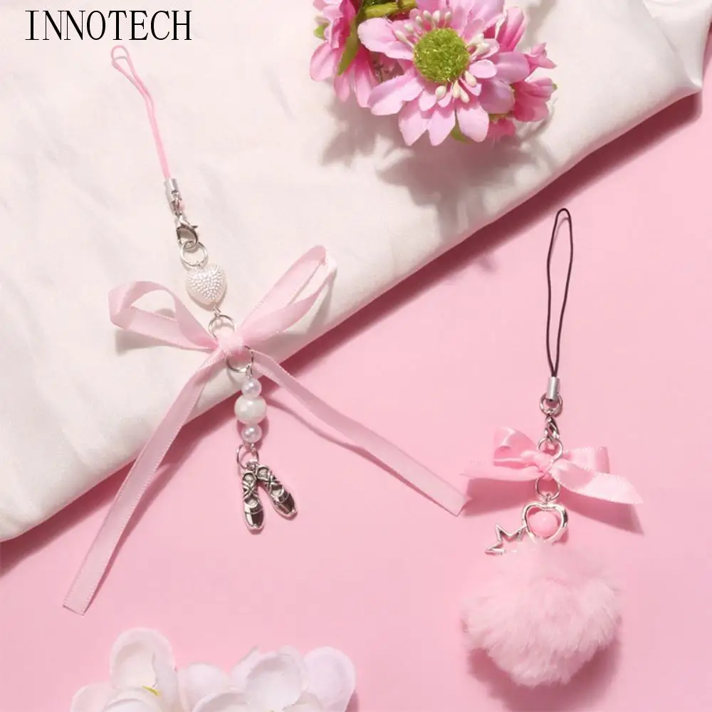 

Подвесные ремни Y2K Розовый Y2K Цепочка для телефона Hairball Bowknot Ремешок для мобильного телефона Милые балетки Чехол для телефона Подвеска Чехол для гарнитуры