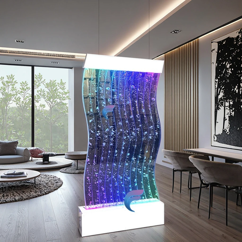 

Customization.S Shape Acrylic Water Bubble Wall with Changeable Colors Led Light Room Divider