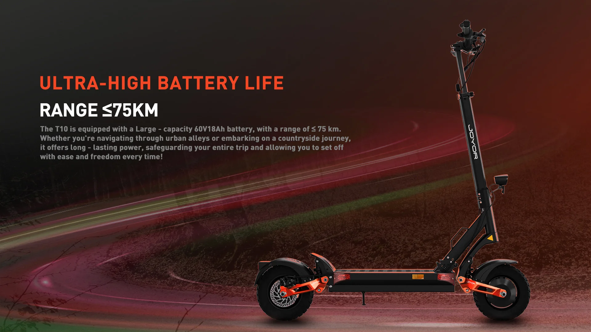 JOYOR T10 Urban Commuting Elektroroller 60V18AH Akku 10-Zoll-Offroad-Reifen All-Terrain-Elektroroller – Detail 7