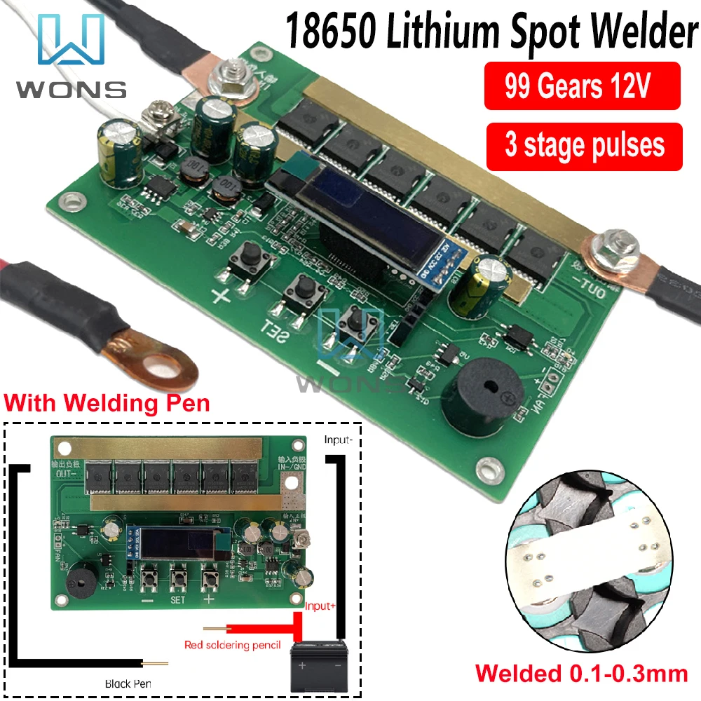 

99 Gears 12V Spot Welder Module with Welding Pen DIY Min Spot Welding Machine Kit 0.1-0.3mm Nickel for 18650 Lithium Battery