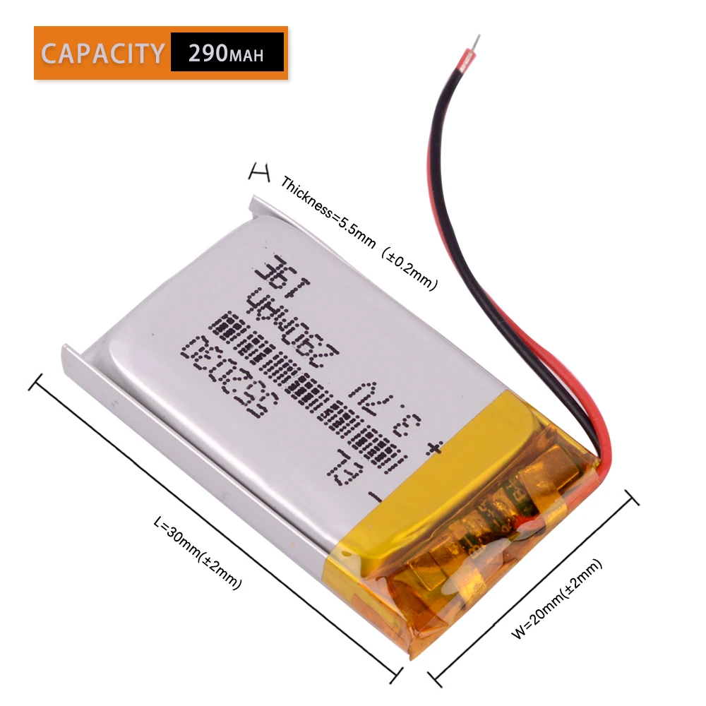 lithium polymer battery 552030 3.7v 290MAH discharge Wholesale For MP3 MP4 Smart watch toys DVR Sports CVR-A7310 CVR-A7510 V.2