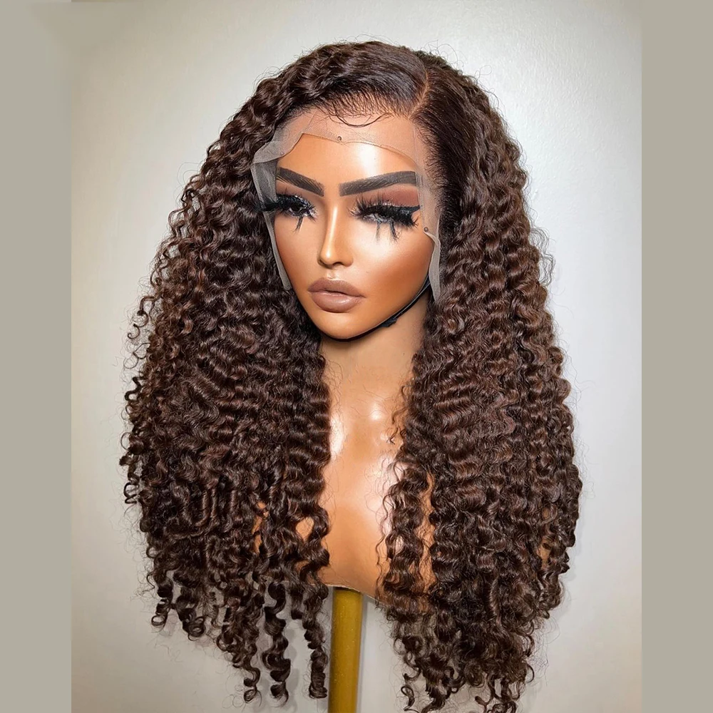 

26Inch 180%Density Soft Long Brown Kinky Curly Lace Front Wig For Black Women Baby Hair Heat Resistant Glueless Preplucked Daily