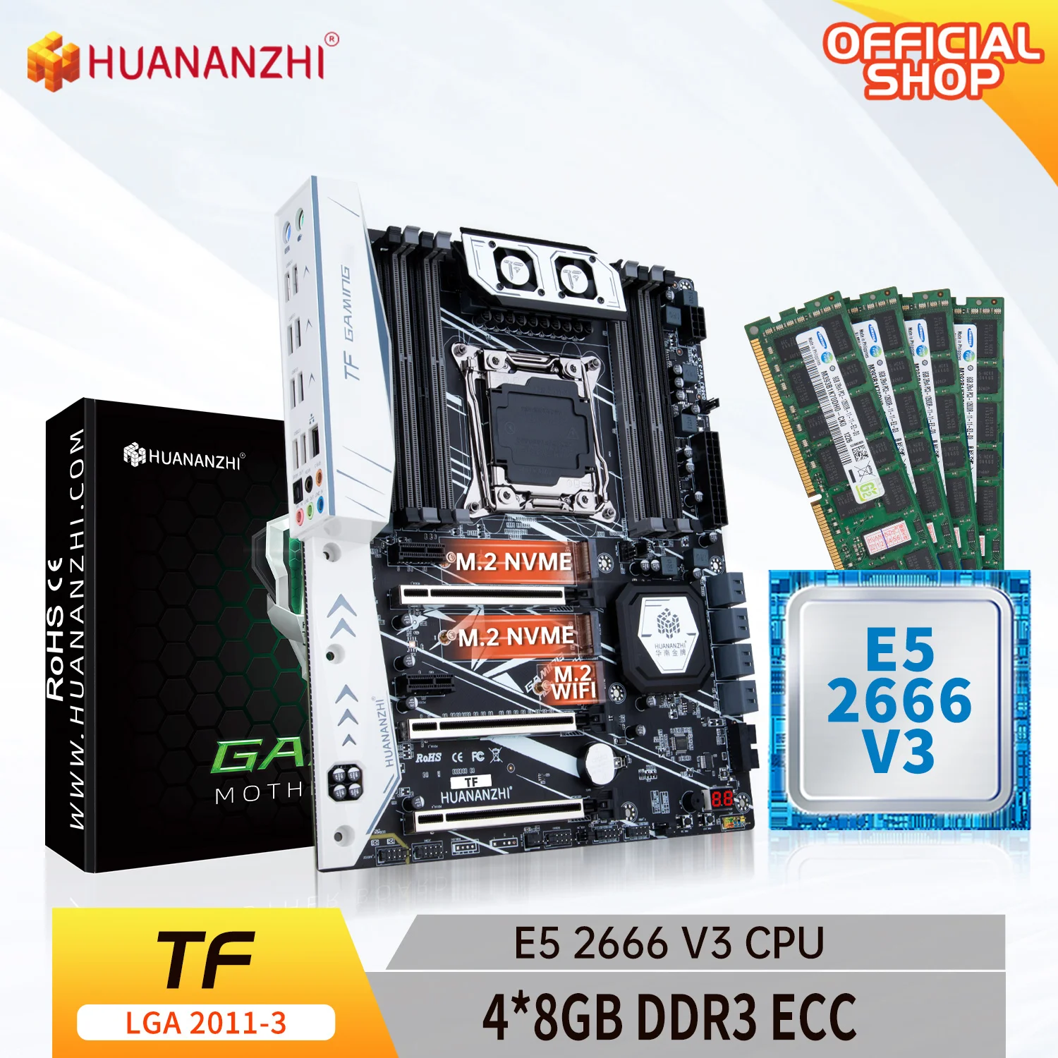 

HUANANZHI X99 TF LGA 2011-3 XEON X99 материнская плата с Intel E5 2666 V3 с 4*8G DDR3 RECC память комбинированный комплект NVME