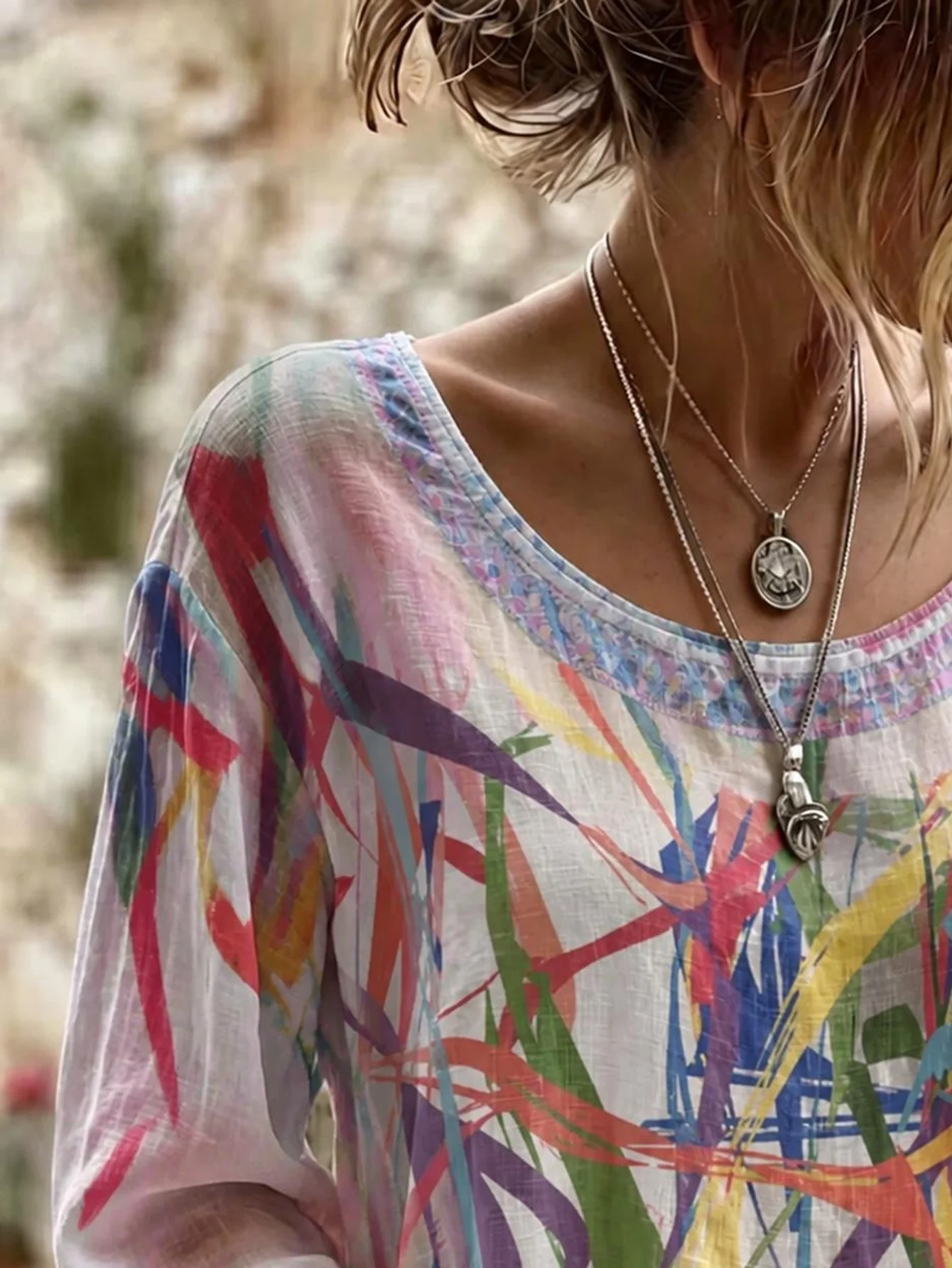 Women Plus Size Blouse 3D Abstract Print Long Sleeve Loose Fit Casual Boho Tunic Top