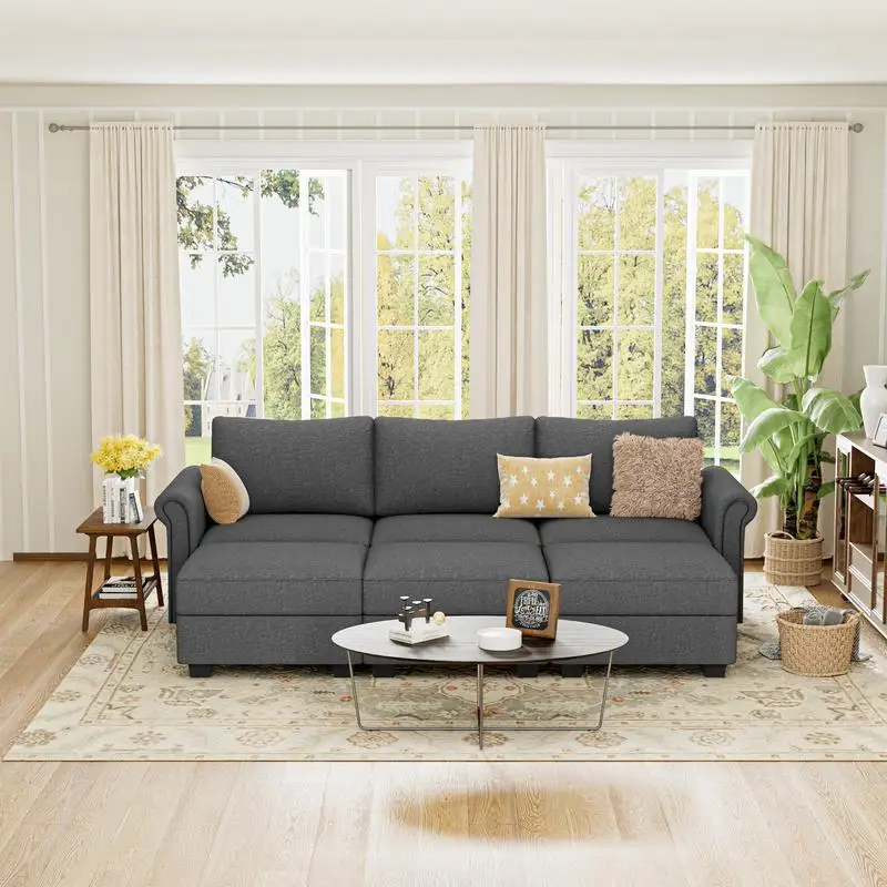 

Modular Sectional Sofa with 3-Seater and 3 Chaise Lounges, Cozy U-Shaped Couch for Living Room, Bedroom, Office, Modern Design