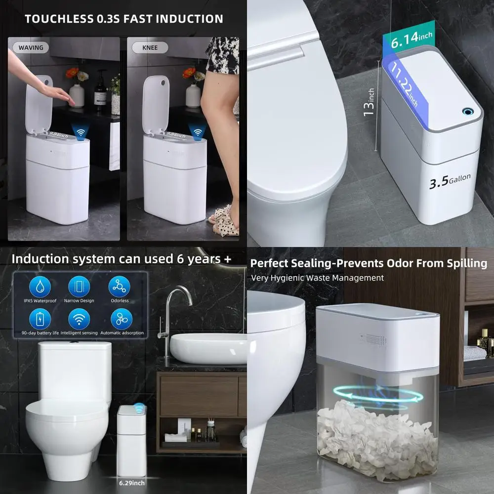 

White 3.5 Gallon Touchless Motion-Activated Slim Plastic Bathroom Trash Bin with Lid