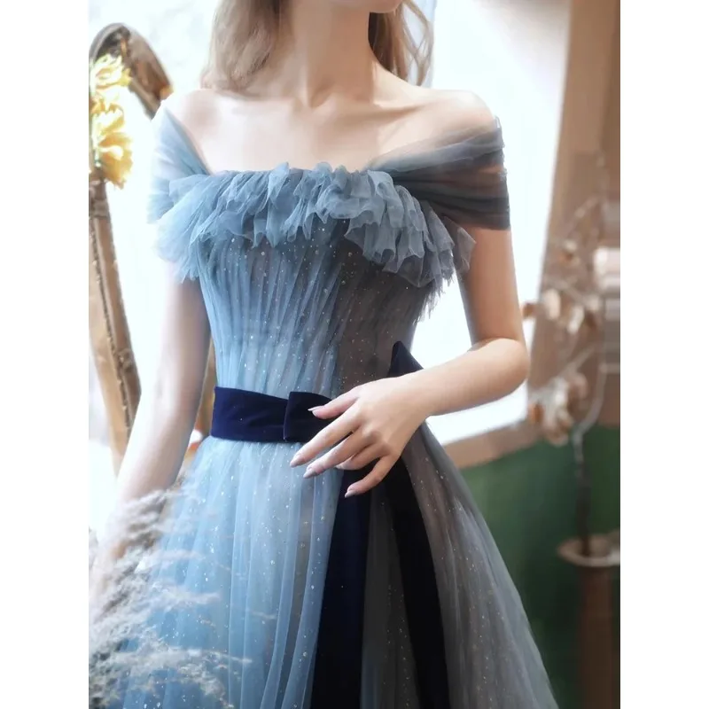 فستان جديد باللون الأزرق الرمادي طويل العرق للسيدات والفتيات والأميرة لوصيفة العروس والحفلات الراقصة #4