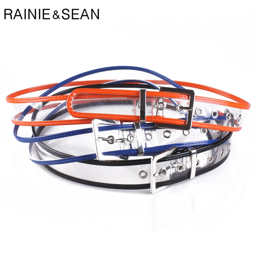 RAINIE SEAN Women Belt Transparent Pin Buckle Ladies Belt PVC Plastic Patchwork Fashion Yellow Blue Black Orange Belt for Women