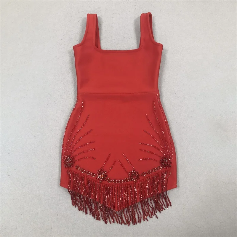 Sexy Red Prom Dress Luxury Beading Beaded Stripe Sleeveless Formal Short Mini Wedding Evening Dress Banquet Party Bridal Gown