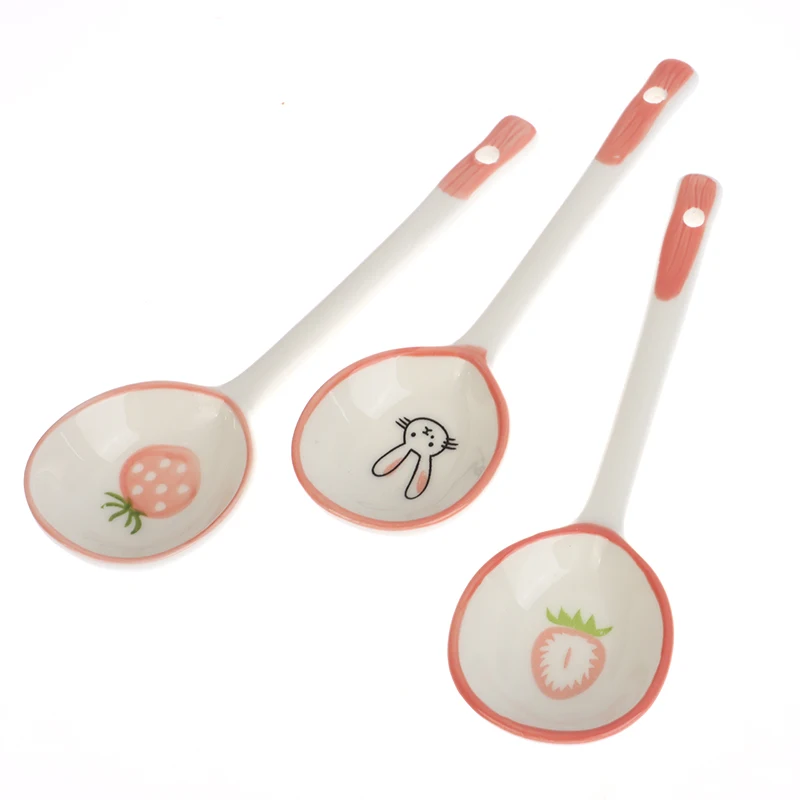 Cute Ceramic Flower Soup Spoon Kawaii Korean Ice Cream Hand Painted Dessert Spoon With Long Handle Kitchen Tableware Accessories