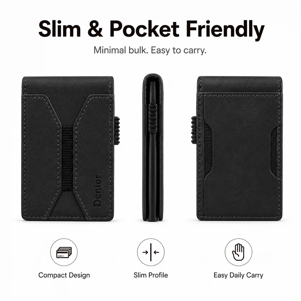 Denior Mens Wallet RFID Blocking PU Leather Pop Up Card Holder Slim Front Pocket Card Case With Quick Access Design For Business