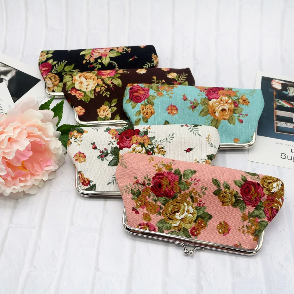 Fashion Retro Long Kiss Lock Wallet Vintage Flower Credit Card Holder Coin Purse Small Wallet Floral Money Clutch Bag Women