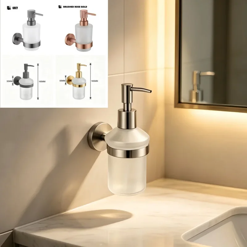 Brushed Rose Gold Bathroom Accessories Hardware Stainless Steel Material Wall Mount Cleaning Tool Soap Dispenser Seven Colors