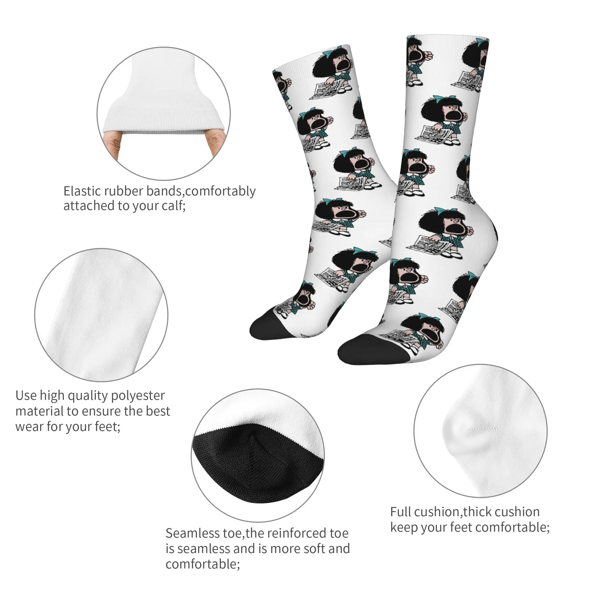 Harajuku Mafalda Protesting Soccer Socks  Polyester Crew Socks for Women Men Breathable