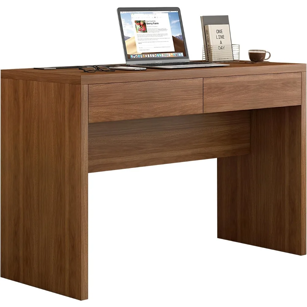 

47-Inch Office Desk with Pull-Out Outlet, Computer Desk with 2 Sturdy Drawers, Writing/Gaming/Work/Study Desk for Bedroom, Livin