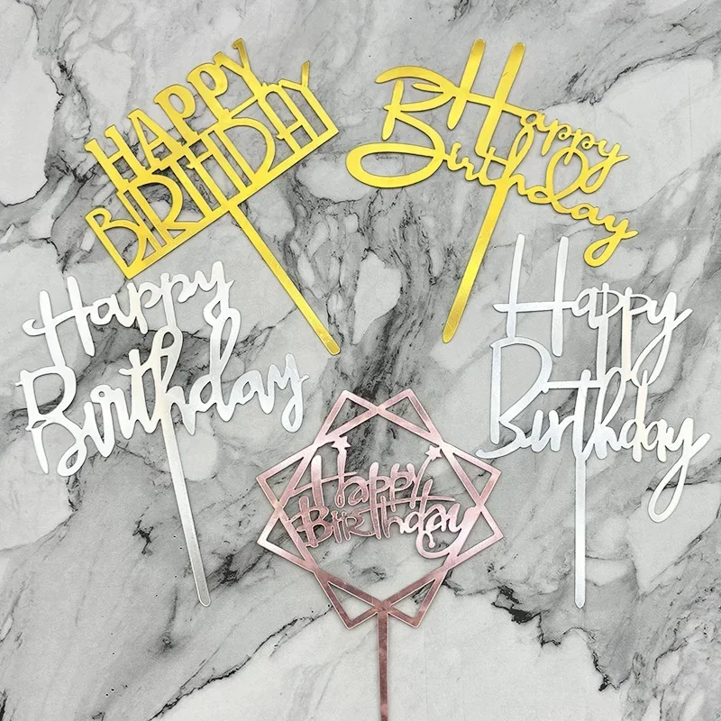 10 Stück Silber Gold Acryl Happy Birthday Cake Topper Baby Shower Party Dekorationen Cupcake Topper Jubiläumsfeier – Detail 4