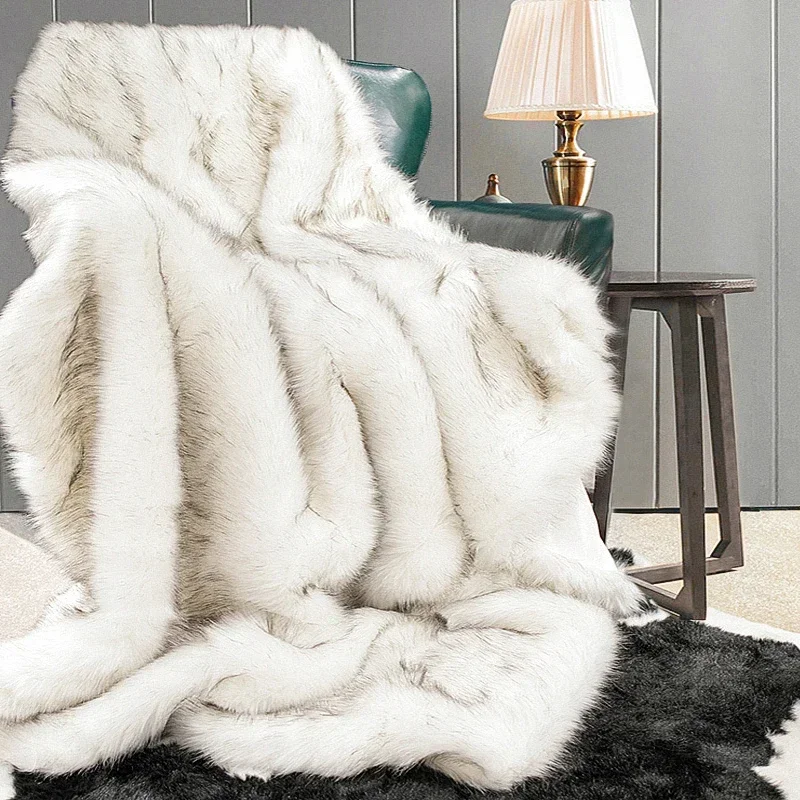 Quality Faux Fur Blanket Luxury Fox Fur Throw Blanket Plaid Throw for Sofa Winter Warm Fluffy Soft Blankets Bedspread Bedding 이불