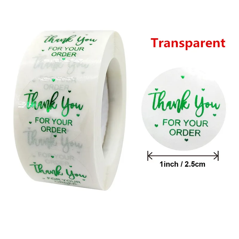 New Transparent Green Gold Foil Thank You for Your Order Sticker For Shop Business Store Pretty Gift Package Decor Clear Labels