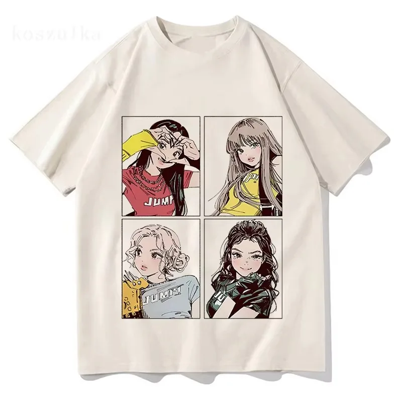 2025 Kpop BP Jump Tshirts Pink Girls Band Clothing Adorable Anime Graphic T Shirts Summer High Quality Cotton Comfortable Tops