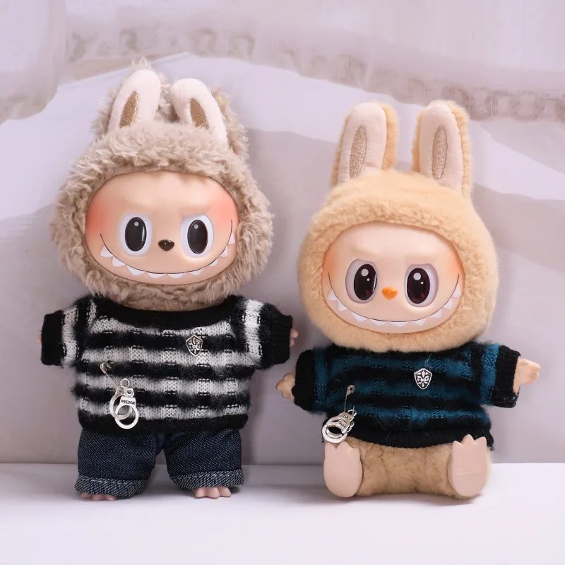 17cm Labubu Dolls Clothing The Monster Clothes Outfit Accessories DIY Kids Gift Striped Knitted Sweater And Jeans FD16O