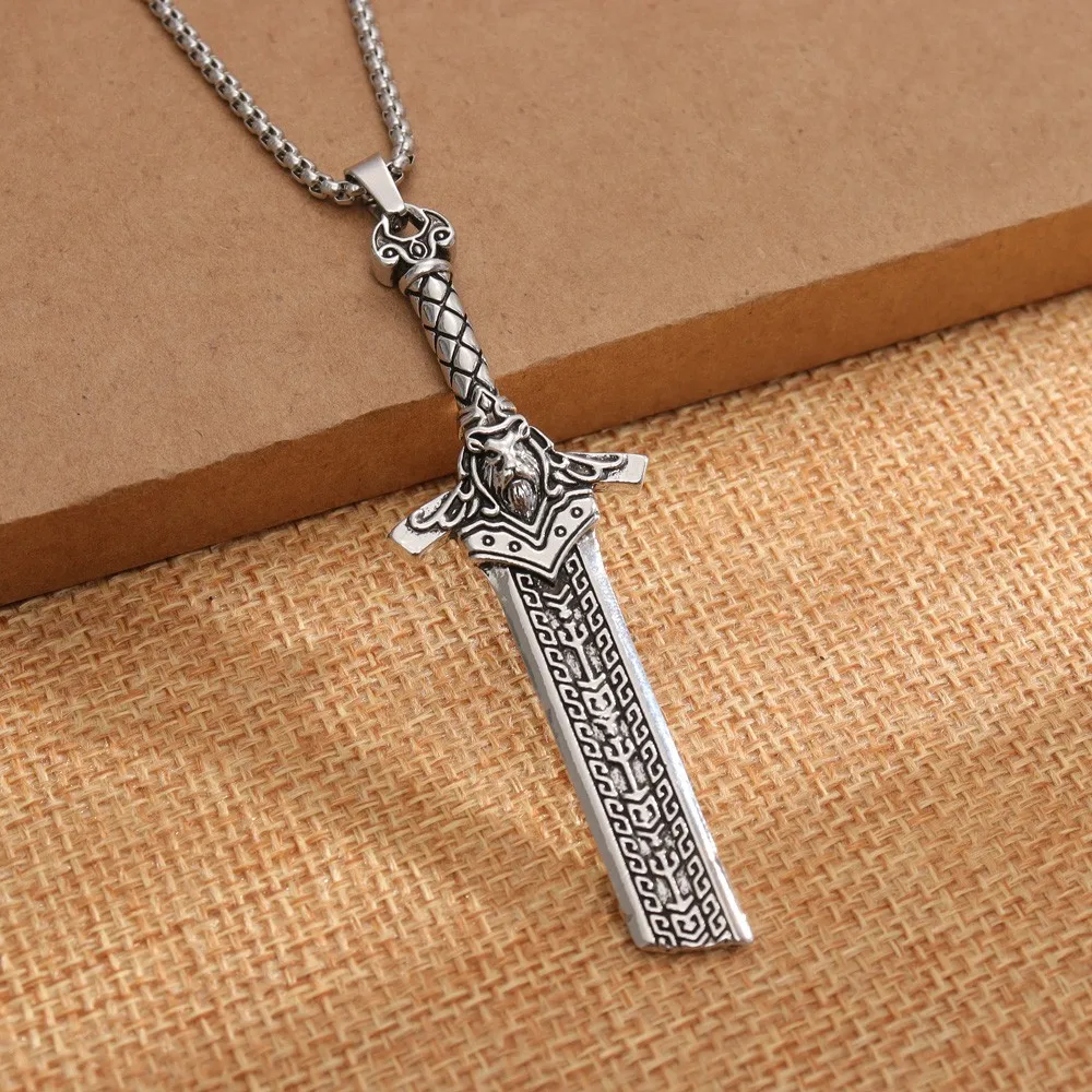 Vintage Viking Rune Nordic Giant Sword Pendant Charm Men\'s Necklace Fashion Christmas Valentine\'s Day Gift Protector Jewelry