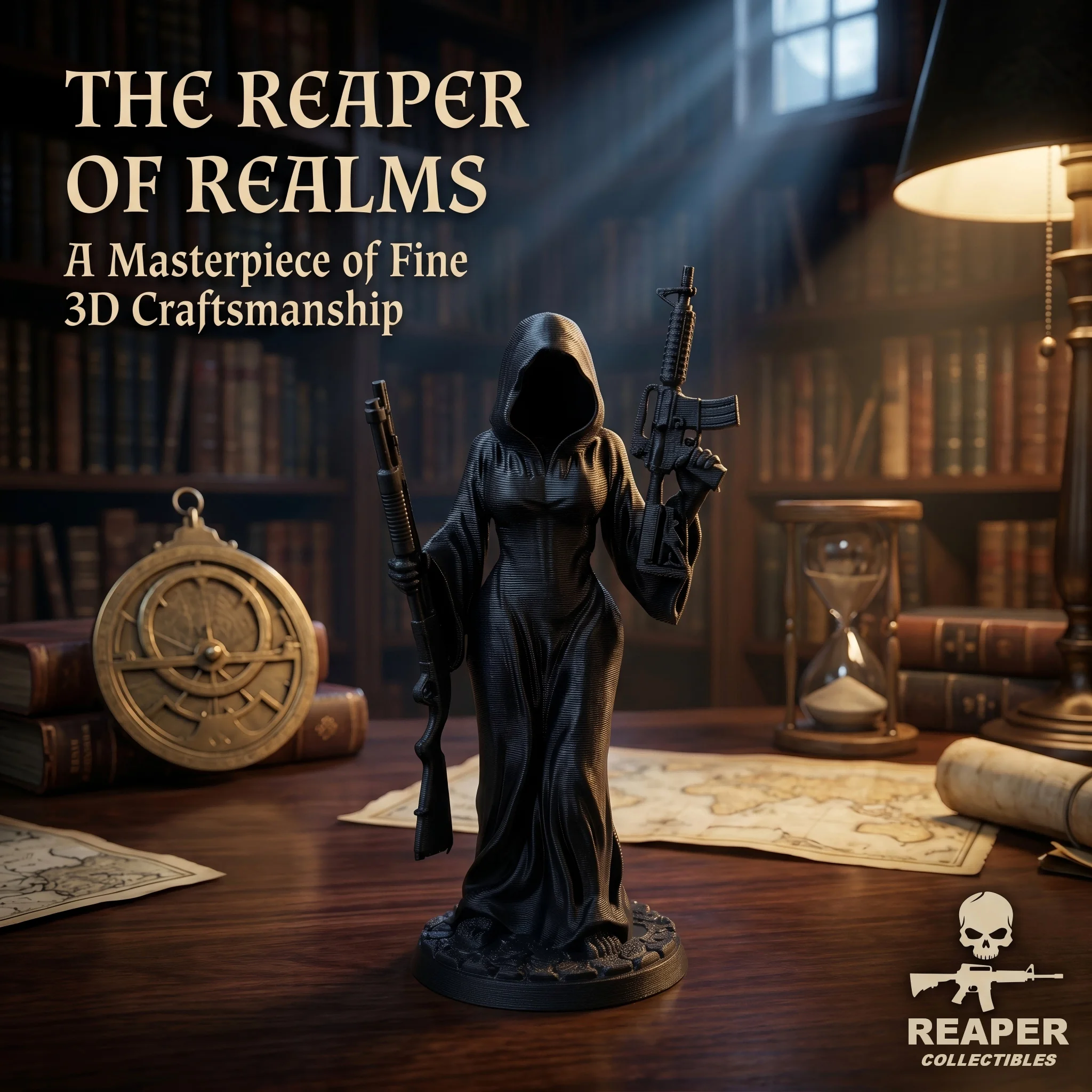 Dual-Wield Reaper Ornament, Dark Reaper Style, Collectible Figurine, Home Desk Decoration, Creative Sculpture