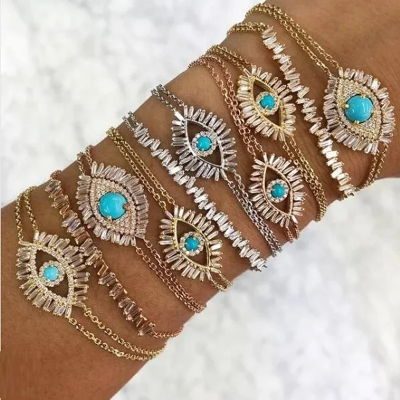 Micro pave sparking Cubic Zirconia CZ Eye Bracelet 3 Color Luxury Gorgeous Women Gift Turquoises Gem Shiny Chic Evil Eye Jewelry