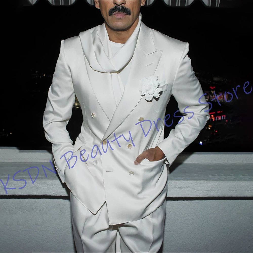 

Elegant Men's White Double-Breasted Suit Two-piece (Jacket+Pants) Set Luxury Formal Tuxedo for Evening Parties & Weddings