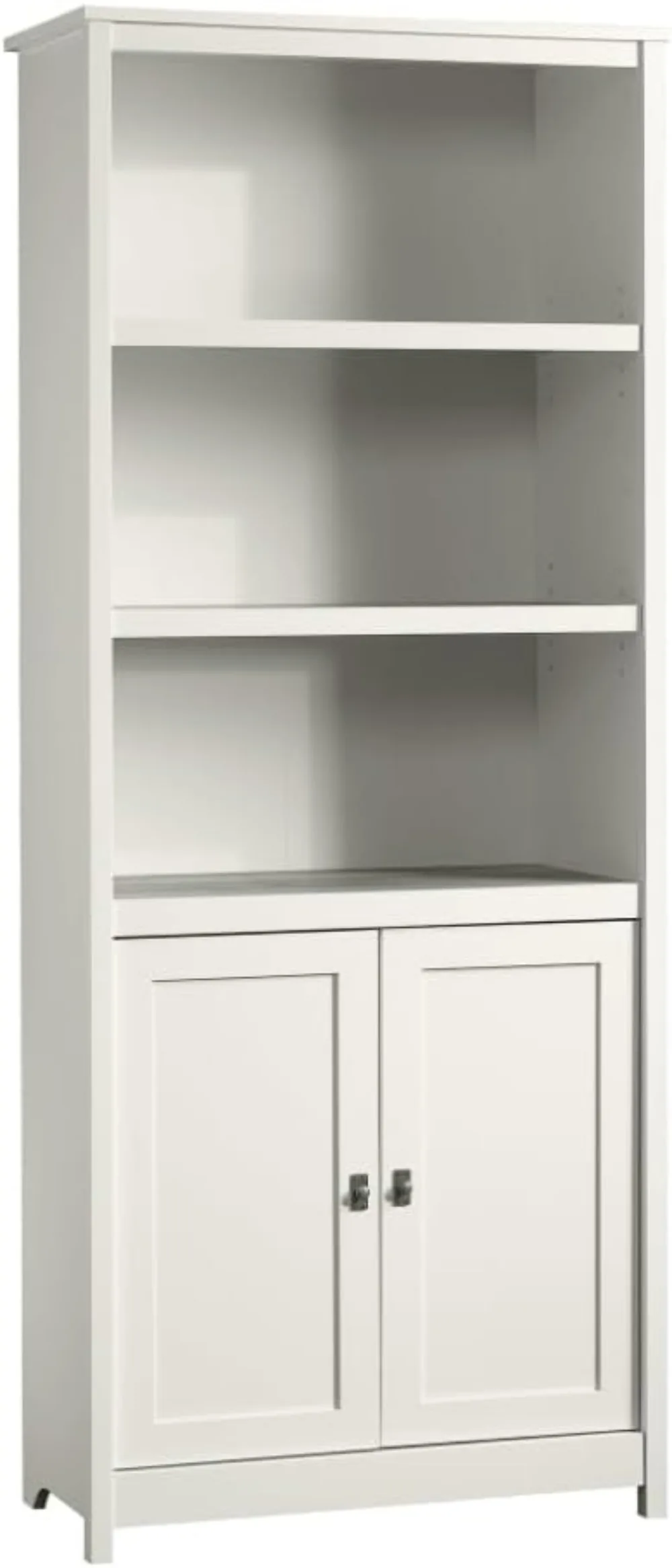 Sauder Cottage Road Book Shelf, Bookshelf with Storage, Library Bookcase with Doors and Adjustable Shelves, in Soft White Finish