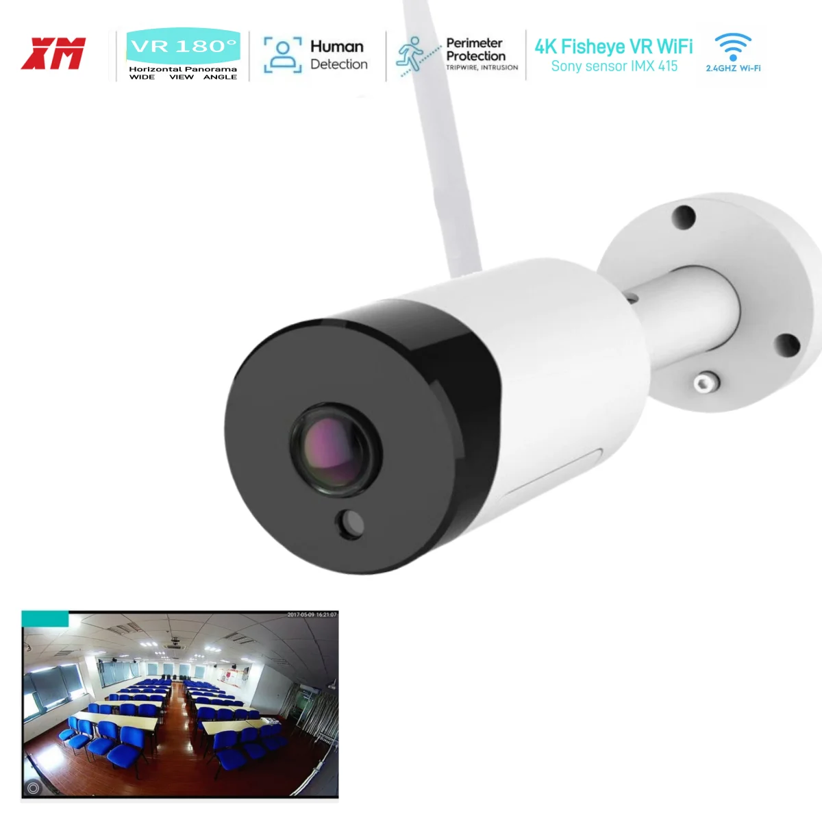 4K WiFi Camera 8MP Panoramic 180 Degree VR IP Camera sony IMX415 Cam  IR light night vision Outdoor Security Camera Wireless XM